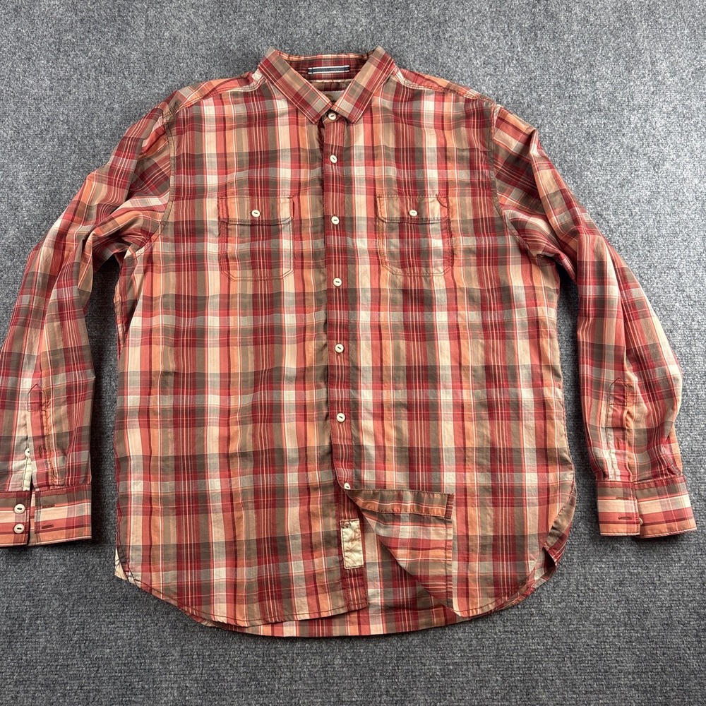 Tommy Bahama Jeans Men's XL Plaid Long Sleeve Shirt Orange Red